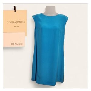 CYNTHIA ROWLEY Teal 100% Silk Sleeveless Shift Dress Size 8 Medium M NWT